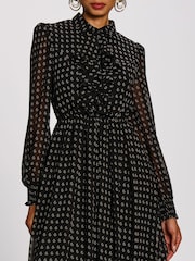 Jolie Moi Black Chiffon Print Ruffled Shirt Dress - Image 3 of 6