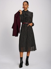 Jolie Moi Black Chiffon Print Ruffled Shirt Dress - Image 4 of 6