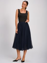 Jolie Moi Blue Tulle Godet Midi Skirt - Image 1 of 6
