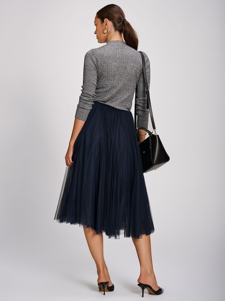 Jolie Moi Blue Tulle Godet Midi Skirt - Image 2 of 6