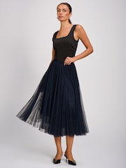 Jolie Moi Blue Tulle Godet Midi Skirt - Image 4 of 6