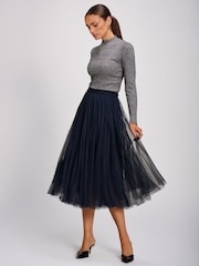 Jolie Moi Blue Tulle Godet Midi Skirt - Image 6 of 6