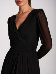 Noir - Jolie Moi Mesh Long Sleeve Pleated Maxi Dress - Image 3 de 6