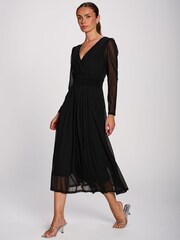 Noir - Jolie Moi Mesh Long Sleeve Pleated Maxi Dress - Image 6 de 6
