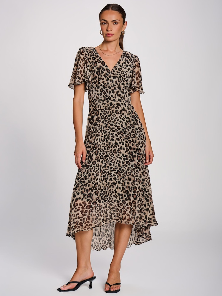 Jolie Moi Animal Angel Sleeve Pleated Chiffon Maxi Dress - Image 1 of 6 Jolie Moi Animal Angel Sleeve Pleated Chiffon Maxi Dress - Image 1 of 6