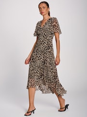 Jolie Moi Animal Angel Sleeve Pleated Chiffon Maxi Dress - Image 4 of 6