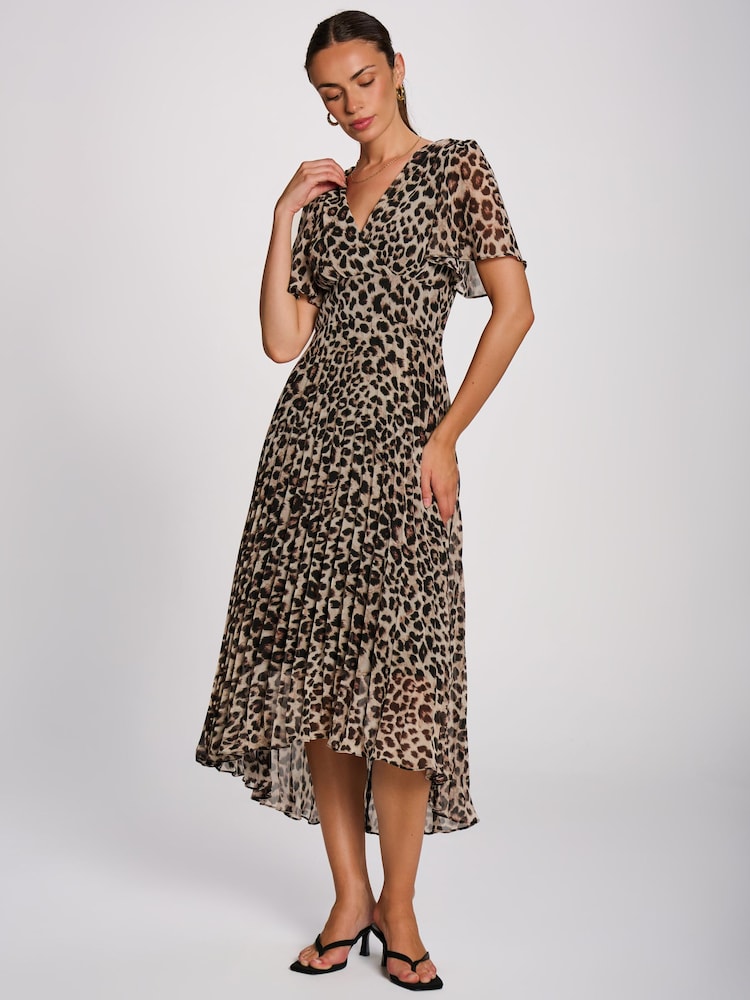 Jolie Moi Animal Angel Sleeve Pleated Chiffon Maxi Dress - Image 6 of 6 Jolie Moi Animal Angel Sleeve Pleated Chiffon Maxi Dress - Image 6 of 6