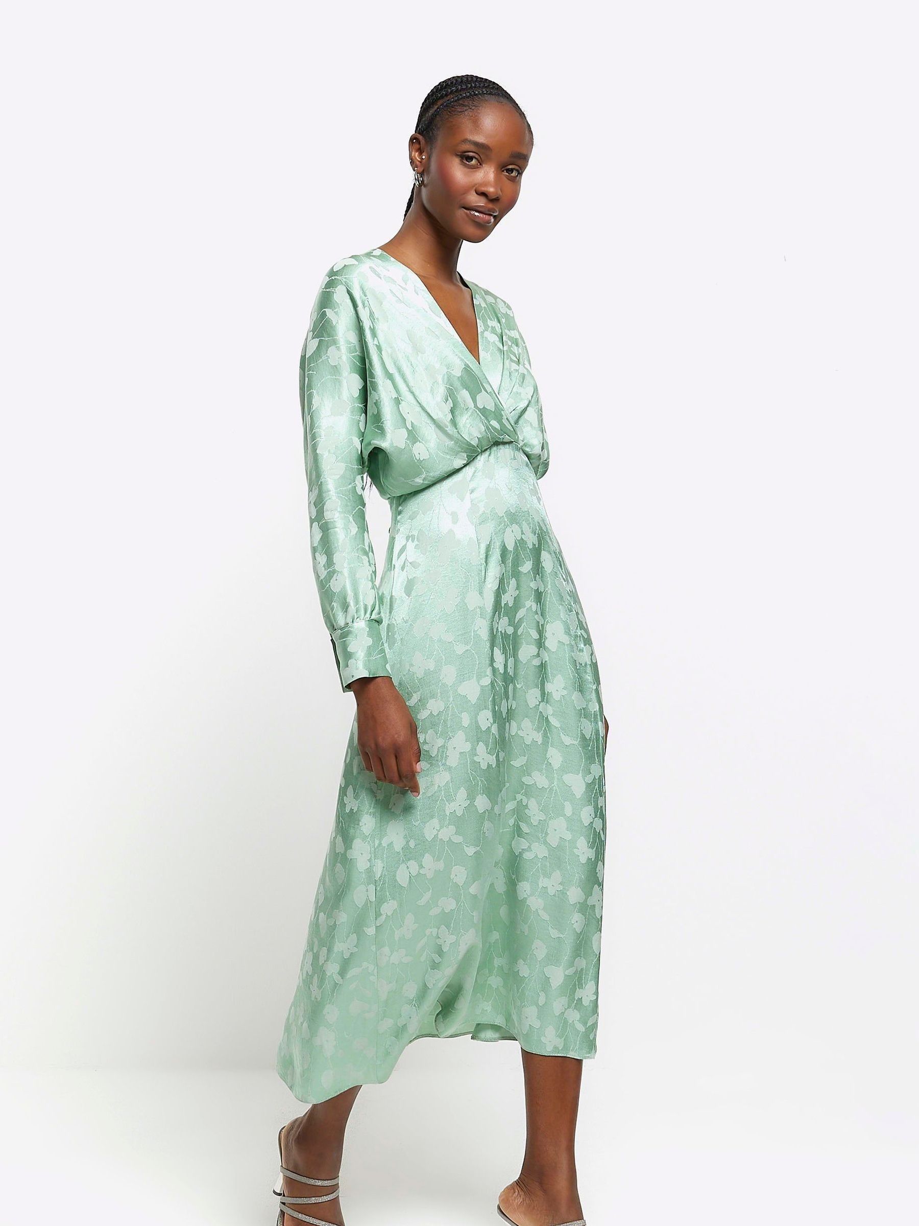 River island green wrap dress on sale