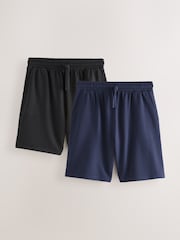 Black/Navy Blue Lightweight 100% Cotton Joggers Shorts 2 Pack - Image 1 of 12