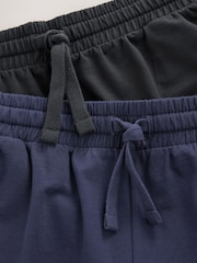 Black/Navy Blue Lightweight 100% Cotton Joggers Shorts 2 Pack - Image 11 of 12