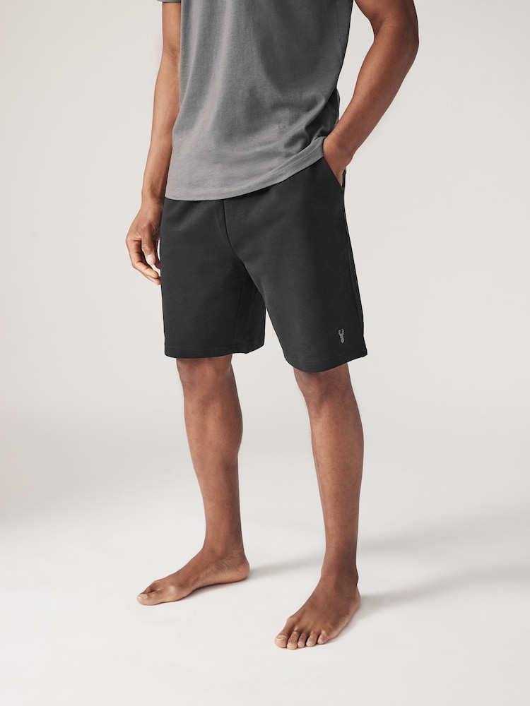 Black/Navy Blue Lightweight 100% Cotton Joggers Shorts 2 Pack - Image 3 of 12