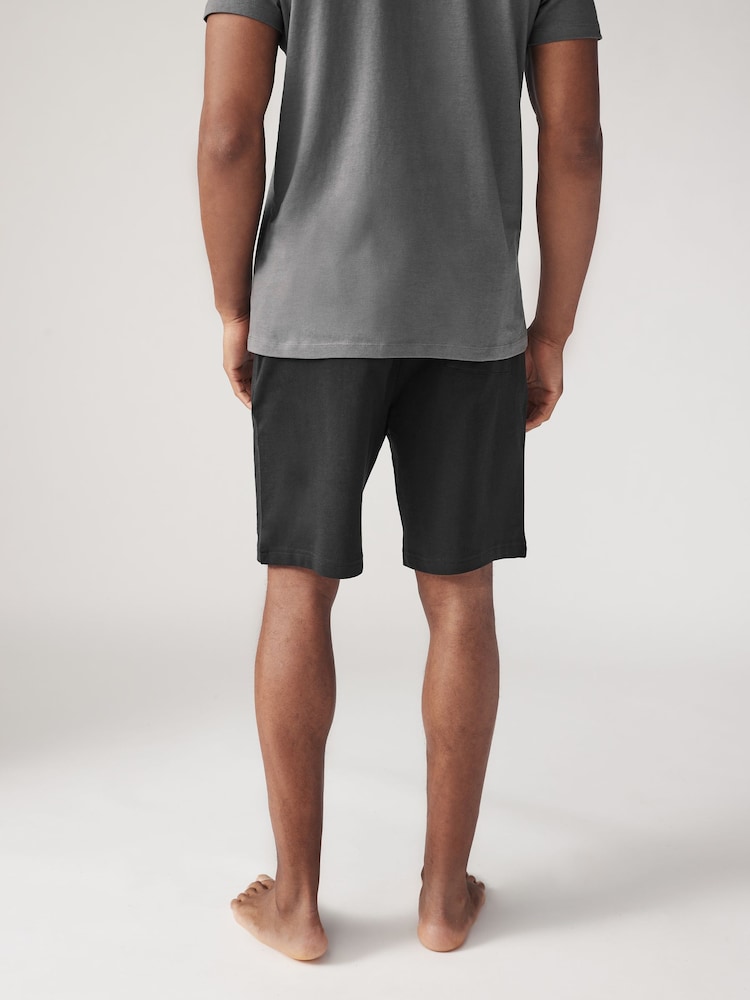 Black/Navy Blue Lightweight 100% Cotton Joggers Shorts 2 Pack - Image 5 of 12