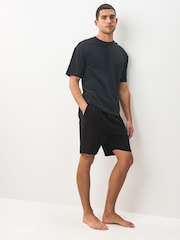 Black/Navy Blue Lightweight 100% Cotton Joggers Shorts 2 Pack - Image 6 of 12