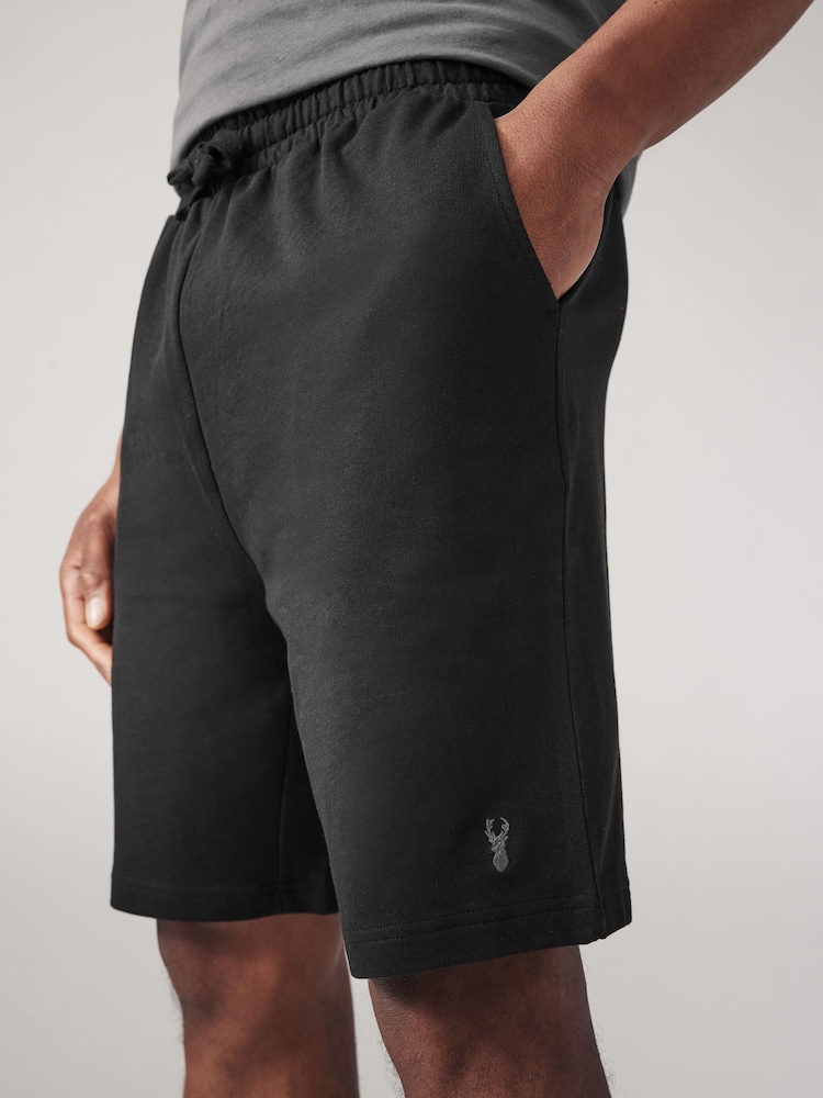 Black/Navy Blue Lightweight 100% Cotton Joggers Shorts 2 Pack - Image 6 of 12