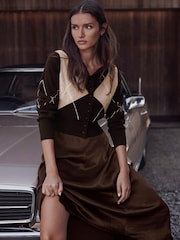 Mint Velvet Brown Argyle Sequin 2-In-1 Midi Dress - Image 2 of 8