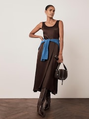 Mint Velvet Brown Argyle Sequin 2-In-1 Midi Dress - Image 4 of 8