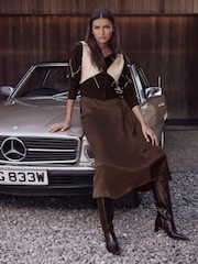 Mint Velvet Brown Argyle Sequin 2-In-1 Midi Dress - Image 6 of 8