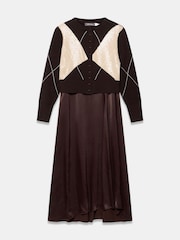 Mint Velvet Brown Argyle Sequin 2-In-1 Midi Dress - Image 7 of 8