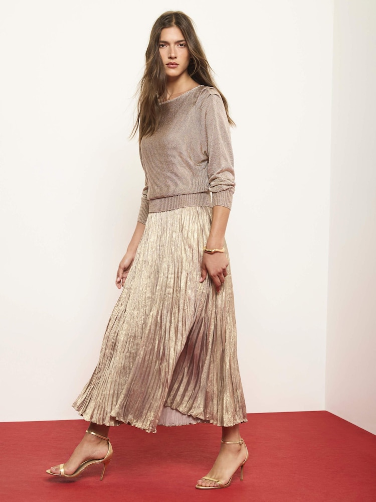Mint Velvet 2-In-1 Metallic Knit Crinkle Midi Dress - Bilde 1 av 7 Mint Velvet 2-In-1 Metallic Knit Crinkle Midi Dress - Bilde 1 av 7