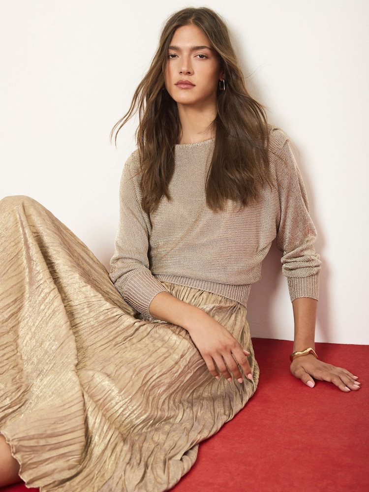 Mint Velvet 2-In-1 Metallic Knit Crinkle Midi Dress - Bilde 2 av 7 Mint Velvet 2-In-1 Metallic Knit Crinkle Midi Dress - Bilde 2 av 7