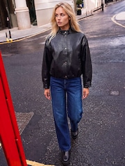 Roman Black Funnel Neck PU Jacket - Image 2 of 4