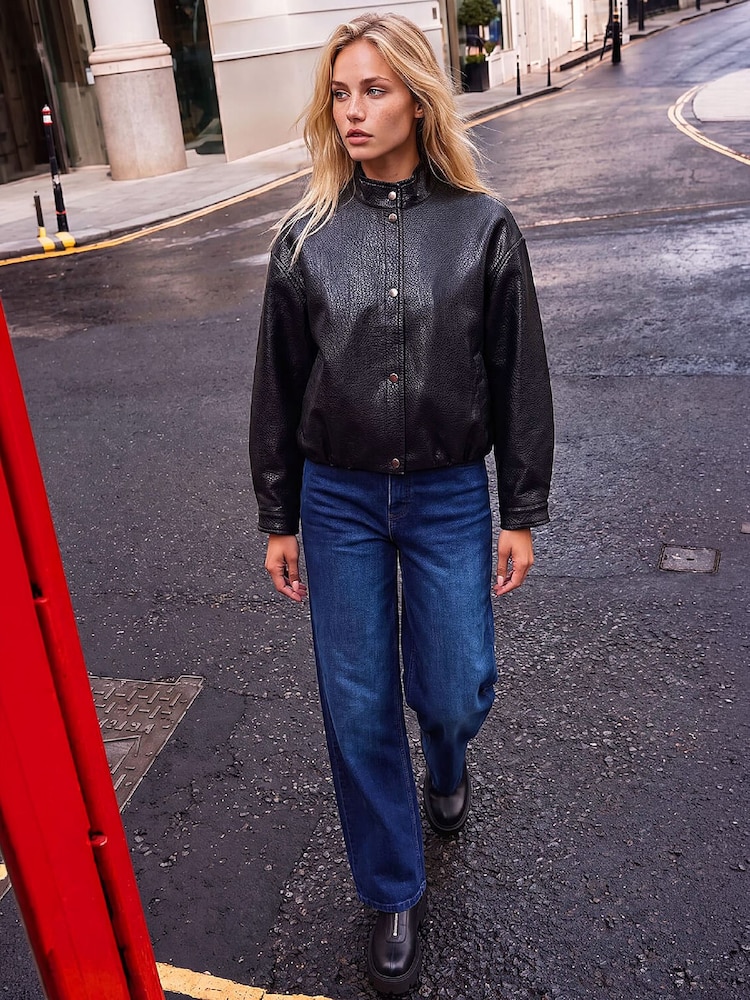 Roman Black Funnel Neck PU Jacket - Image 2 of 4 Roman Black Funnel Neck PU Jacket - Image 2 of 4
