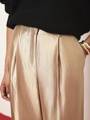Mint Velvet Gold Metallic Pleated Wide Leg Trousers - Image 3 of 7