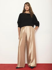 Mint Velvet Gold Metallic Pleated Wide Leg Trousers - Image 4 of 7