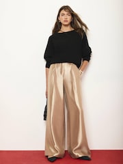 Mint Velvet Gold Metallic Pleated Wide Leg Trousers - Image 5 of 7
