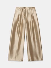 Mint Velvet Gold Metallic Pleated Wide Leg Trousers - Image 6 of 7