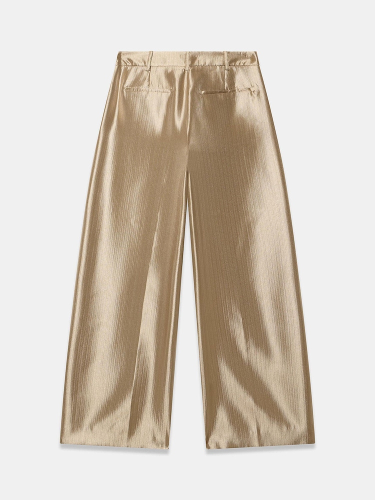 Mint Velvet Gold Metallic Pleated Wide Leg Trousers - Image 7 of 7