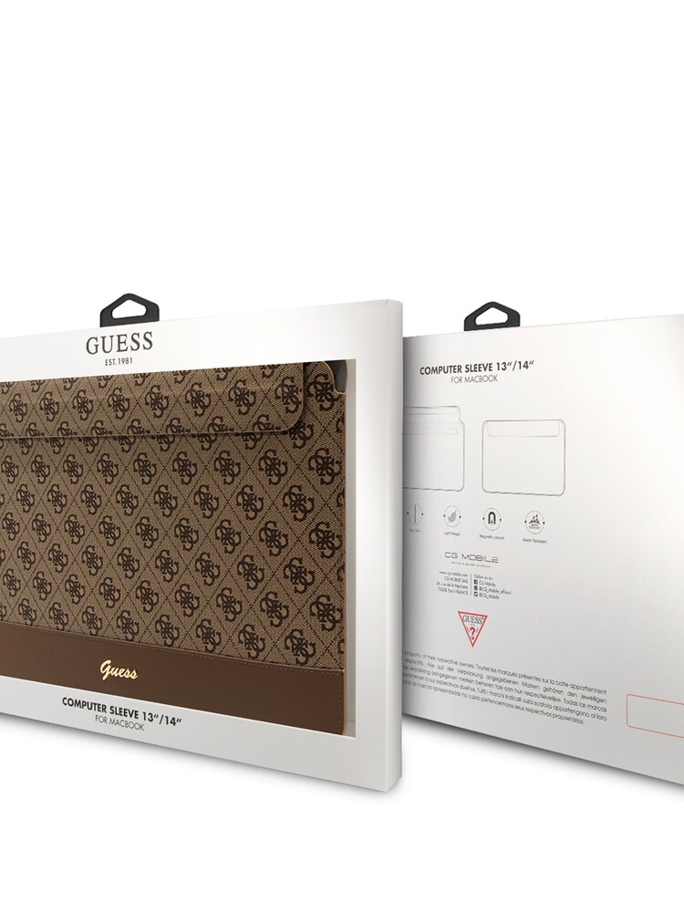Guess 13"/14" Device Computer Sleeve Pu 4G Smooth Pu Stripe Brown Bag and Metal Logo Script - Image 4 of 4