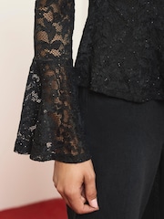 Mint Velvet Black Lace Peplum Top - Image 3 of 7