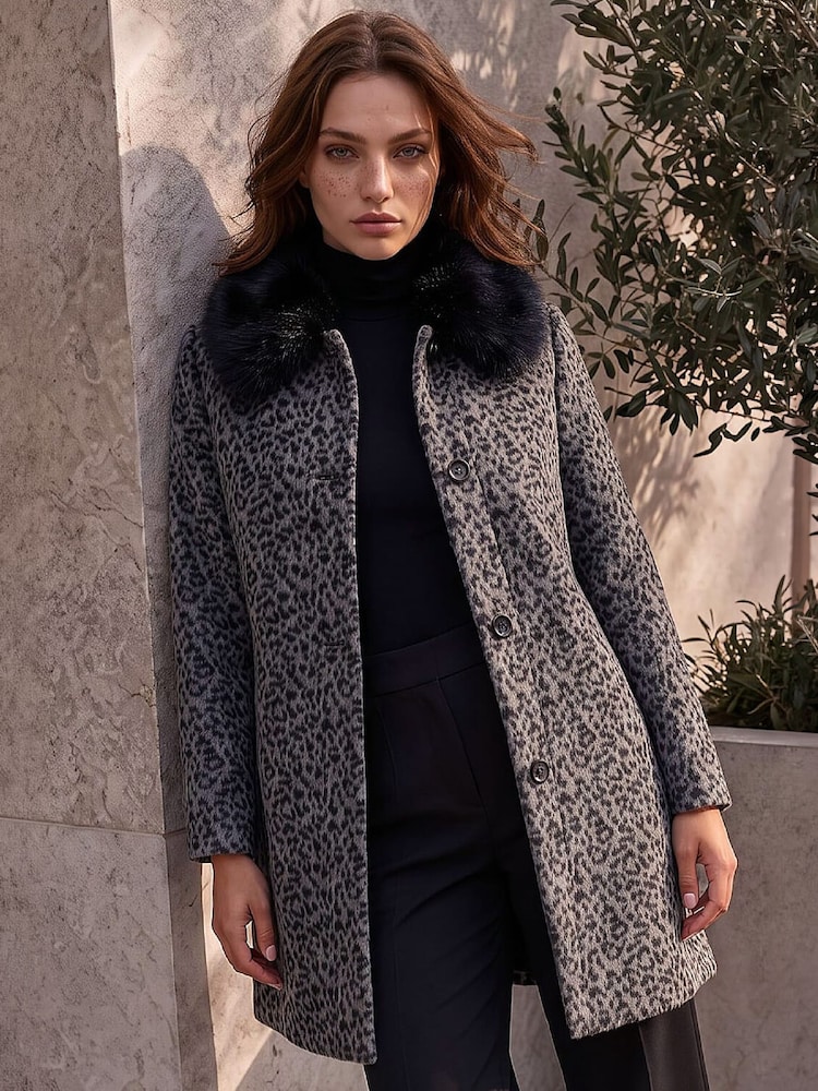 Roman Grey Petite Animal Fur Coat - Image 1 of 4 Roman Grey Petite Animal Fur Coat - Image 1 of 4