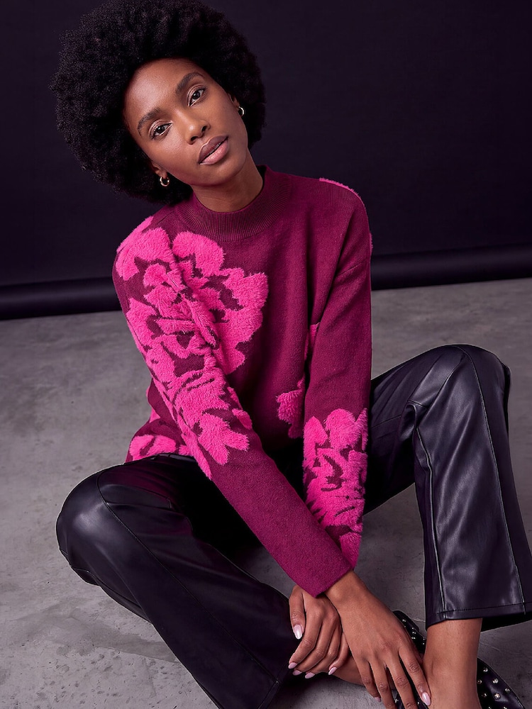 Roman Pink Contrast Floral Jumper - Image 1 of 4 Roman Pink Contrast Floral Jumper - Image 1 of 4