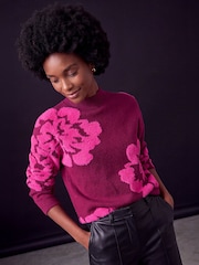 Roman Pink Contrast Floral Jumper - Image 2 of 4