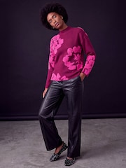 Roman Pink Contrast Floral Jumper - Image 3 of 4