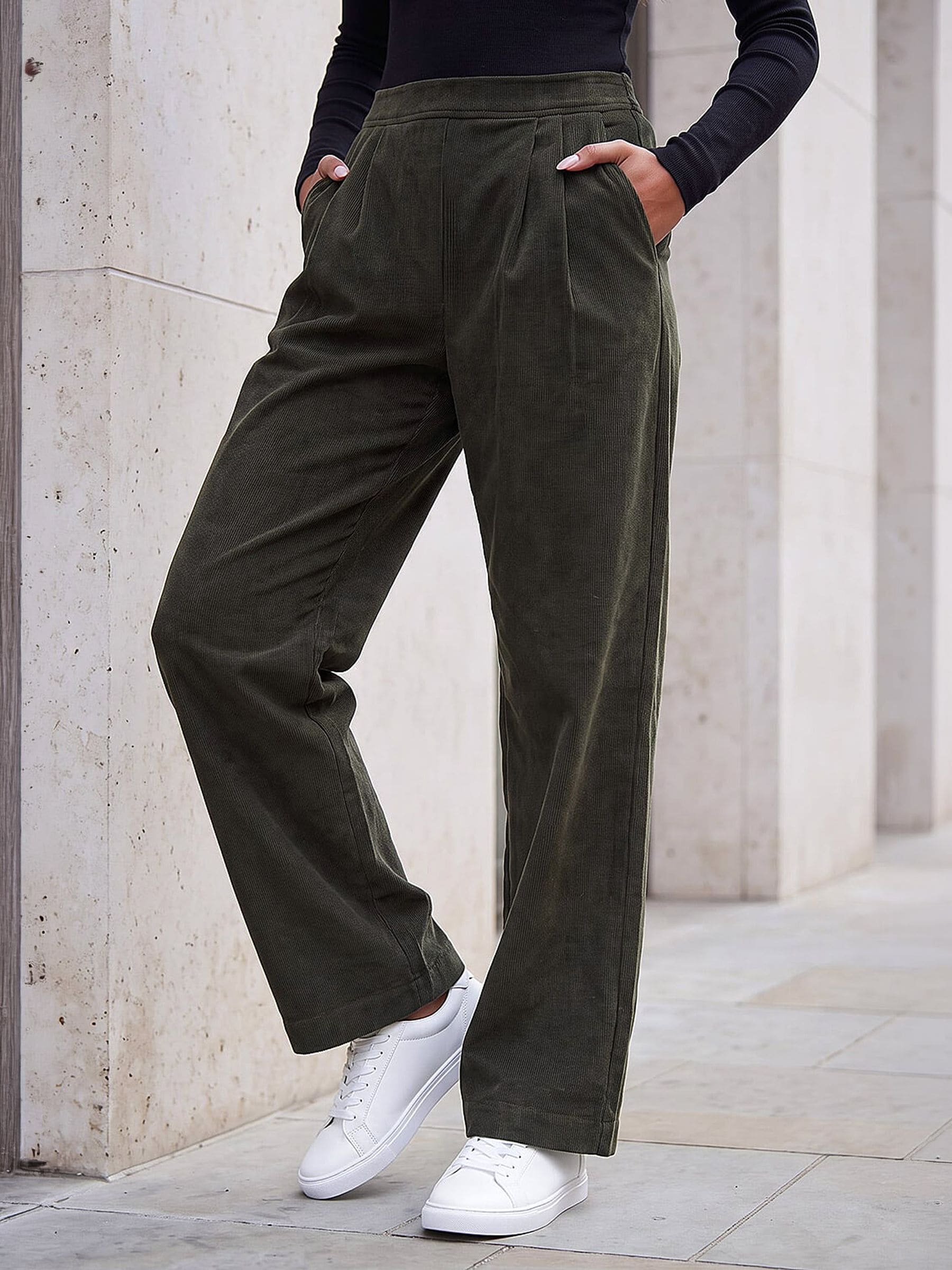 Roman Khaki Cord Wide Leg Trousers - Image 4
