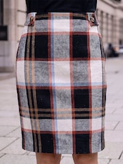 Roman Black Button Tab Brush Check Skirt - Image 2 of 4