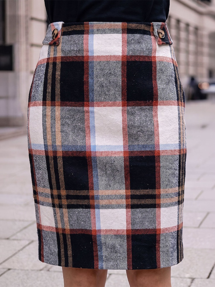 Roman Black Button Tab Brush Check Skirt - Image 2 of 4 Roman Black Button Tab Brush Check Skirt - Image 2 of 4
