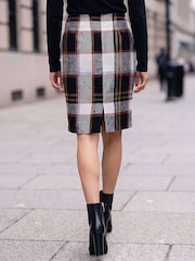 Roman Black Button Tab Brush Check Skirt - Image 3 of 4