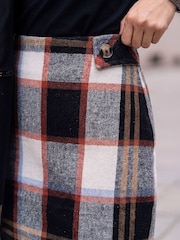Roman Black Button Tab Brush Check Skirt - Image 4 of 4