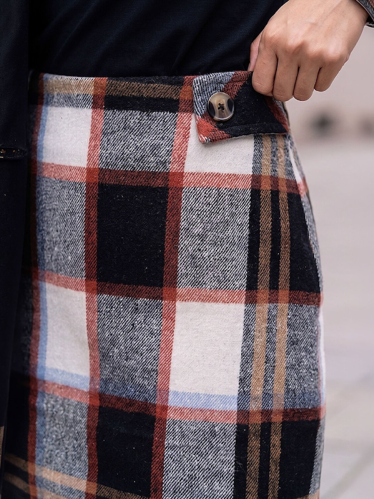Roman Black Button Tab Brush Check Skirt - Image 4 of 4 Roman Black Button Tab Brush Check Skirt - Image 4 of 4