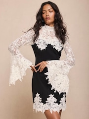 Mint Velvet Black Contrast Lace Mini Dress - Image 1 of 7