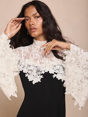 Mint Velvet Black Contrast Lace Mini Dress - Image 3 of 7