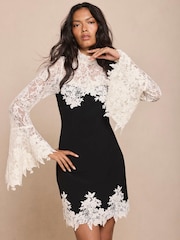 Mint Velvet Black Contrast Lace Mini Dress - Image 4 of 7