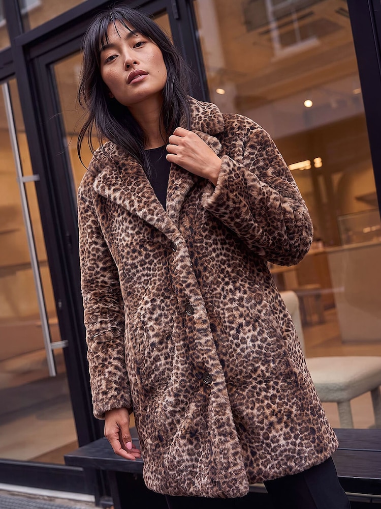 Roman Brown Petite Animal Fur Coat - Image 1 of 4 Roman Brown Petite Animal Fur Coat - Image 1 of 4