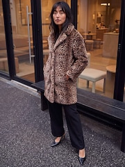 Roman Brown Petite Animal Fur Coat - Image 3 of 4