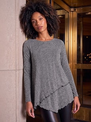 Roman Metallic Sparkle Asymmetric Layered Tunic Top - Image 1 of 4