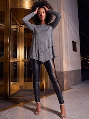 Roman Metallic Sparkle Asymmetric Layered Tunic Top - Image 2 of 4